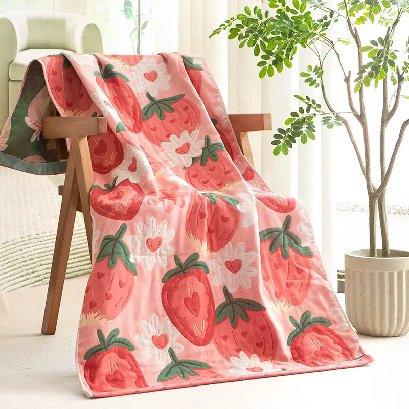 Grande serviette de bain en coton fraise de dessin animé, pour enfants, hommes et femmes, salle de b