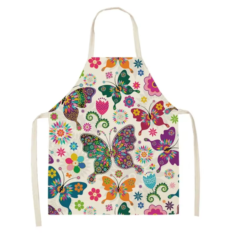 Essuyage à la main en lin à motif papillon pour adultes et enfants, tablier de taille moyenne, décor