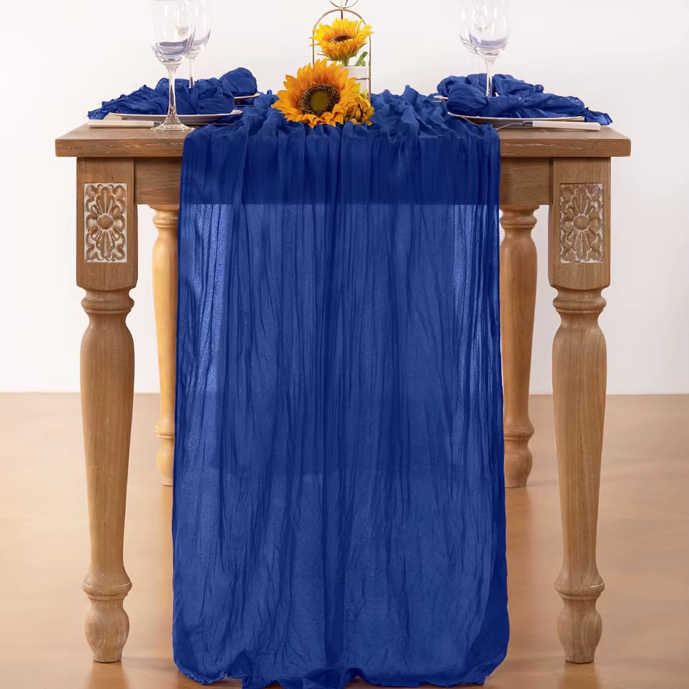 Chemin de Table en gaze bleu Royal, style Boho rustique, en tissu de fromage, décorations pour fête 