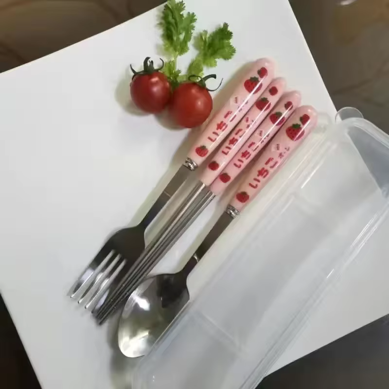 Ensemble de couverts de style coréen Harvey, baguettes mignonnes, cuillère, fourchette, boîte, usten