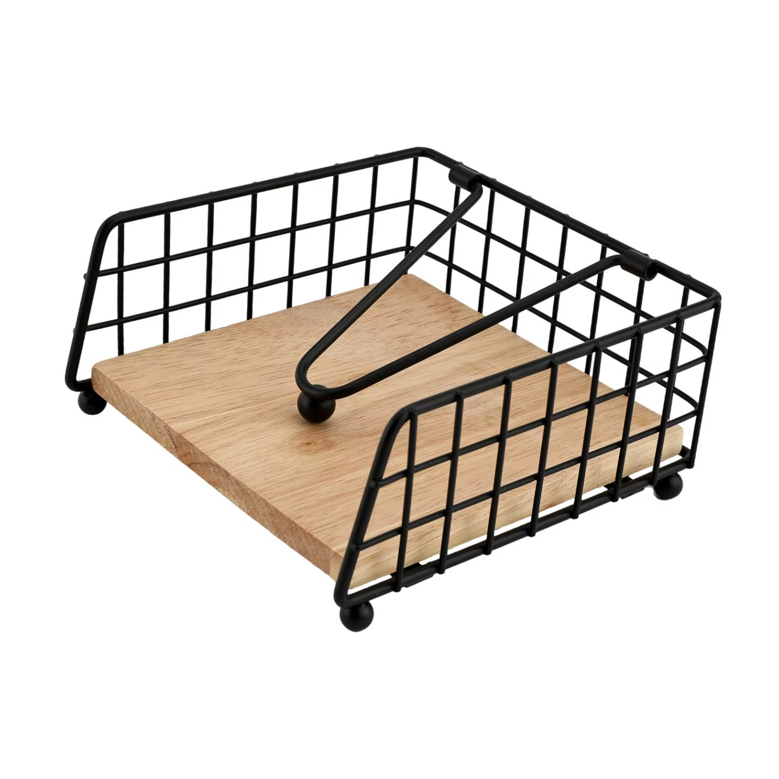 Distributeur de serviettes plats, porte-papier carré en fer avec Base en bois pour cuisine, salle à