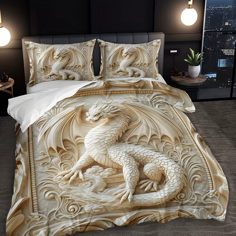 [Juego de housse de couette Dragon Totem] 3 pièces ensemble de housse de couette Dragon Totem - 1 ho