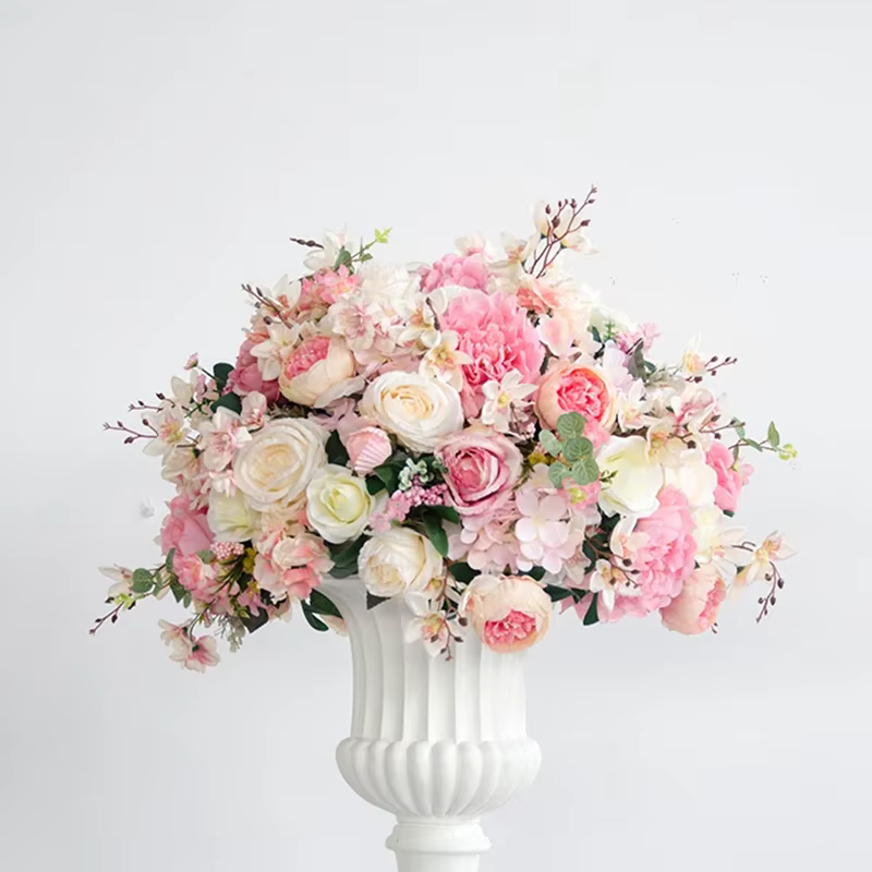 Boule de Fleurs Artificielles pour Décoration de Scène de Mariage, Rose Blanche, Rideau Mural de Fon