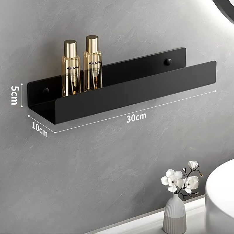 Support de salle de bain noir minimaliste de luxe avec porte-serviettes-miroir intégré avant toilett