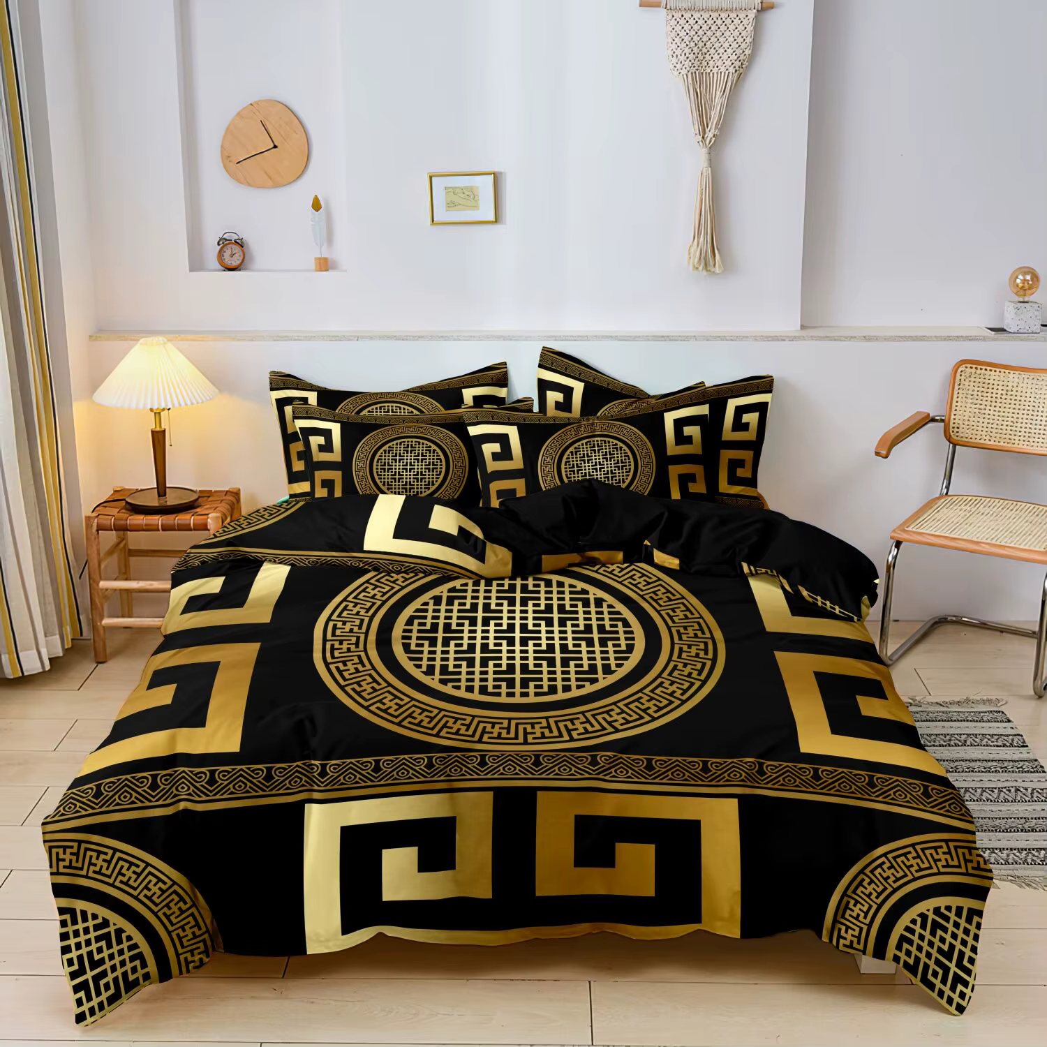 Ensemble de 3 pièces de luxe, housse de couette géométrique baroque, adaptée pour la chambre à couch
