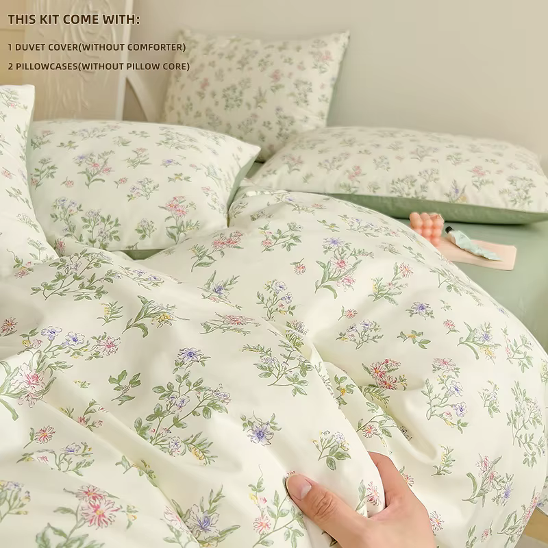 Ensemble de housse de couette à motif de plantes vertes printanières, 3 pièces (1 housse de couette 