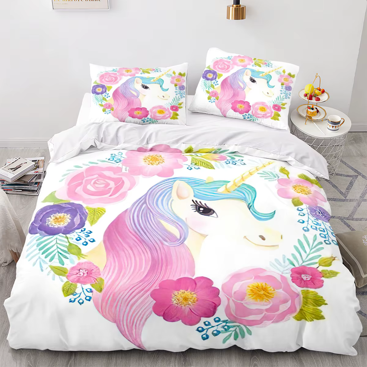 Ensemble de housse de couette licorne, simple, Double, décoration de maison pour filles, enfants et 