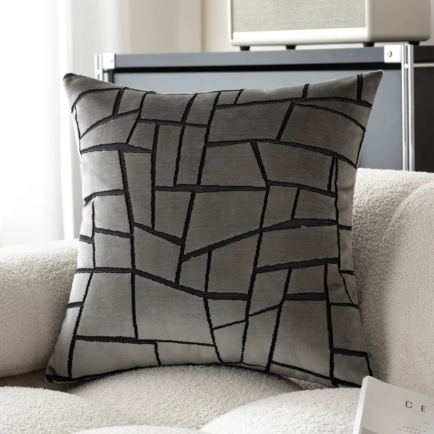 Housse de coussin moderne unie à blocs irréguliers en velours coupé de luxe pour canapé, style vinta