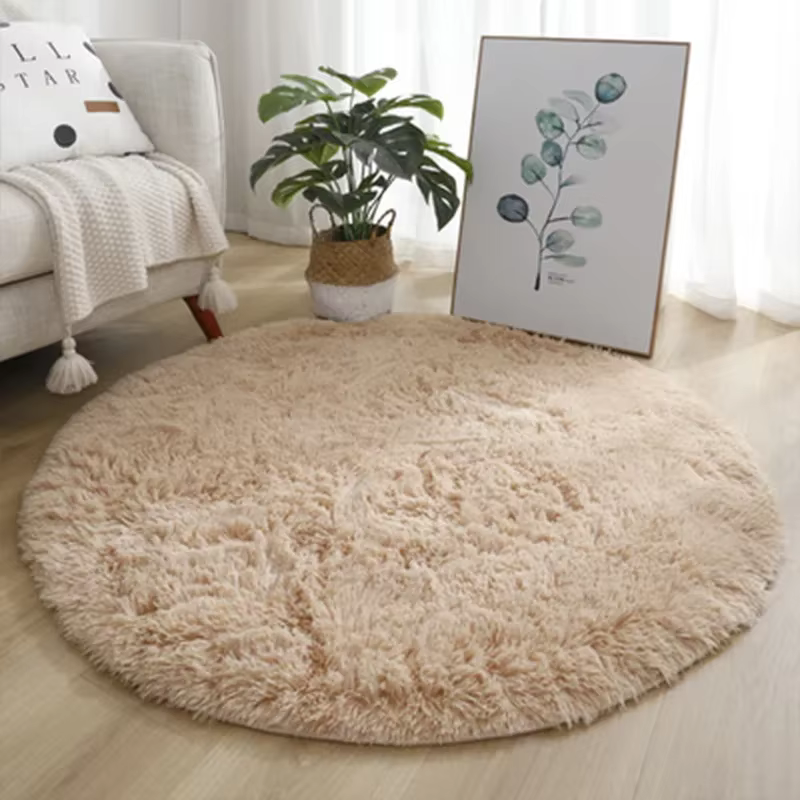 Tapis rond blanc crème, doux et moelleux, en peluche, Shaggy, pour chambre à coucher, salon, chambre