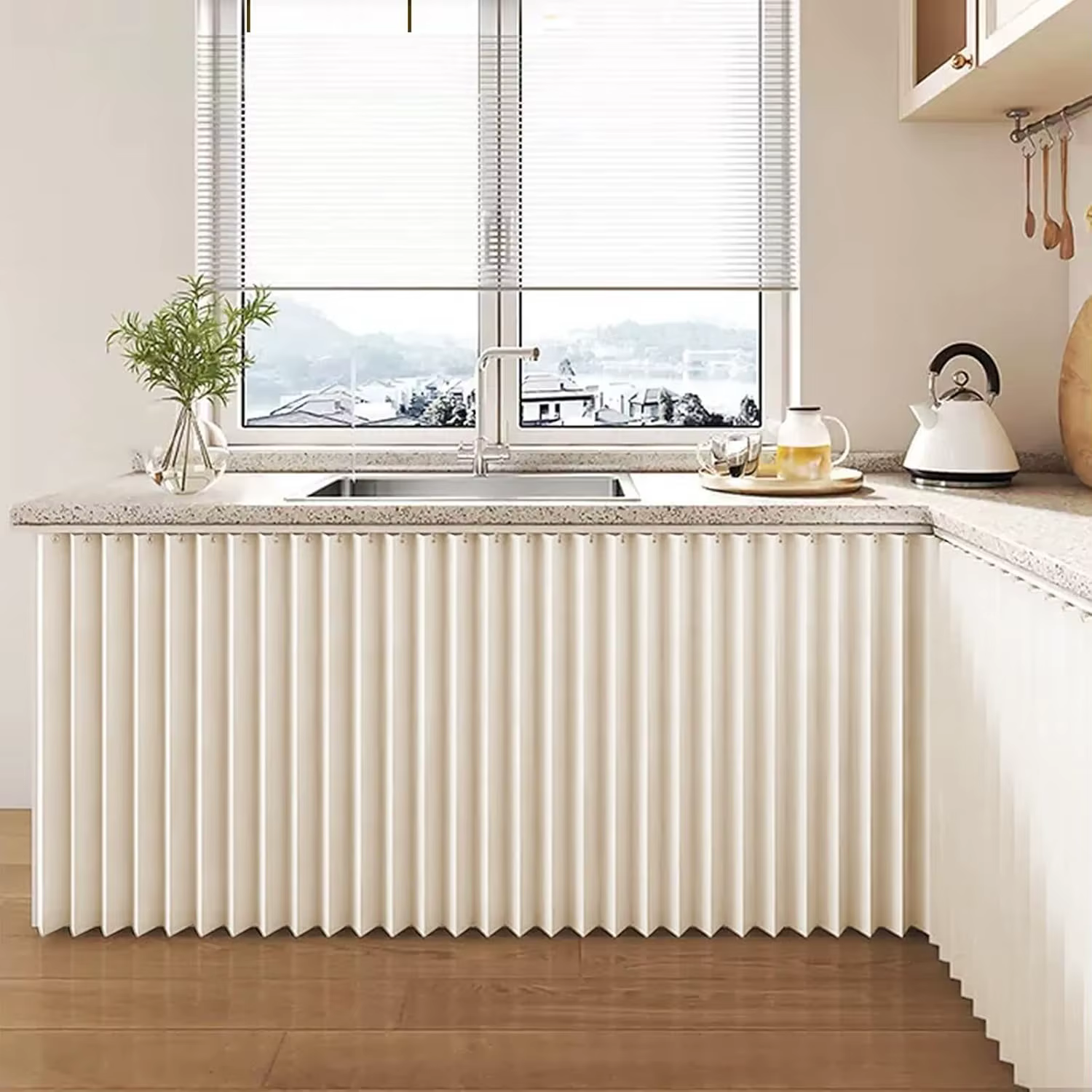 Rideau de placard accordéon avec rail de glissière silencieux, couverture de rangement pliable anti-