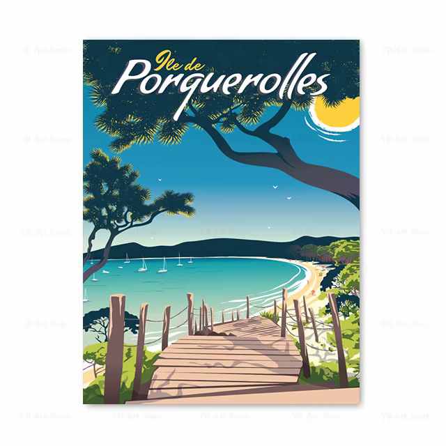 Affiche de voyage de paysage de plage de Provence de Riviera française, peinture sur toile, Art mura