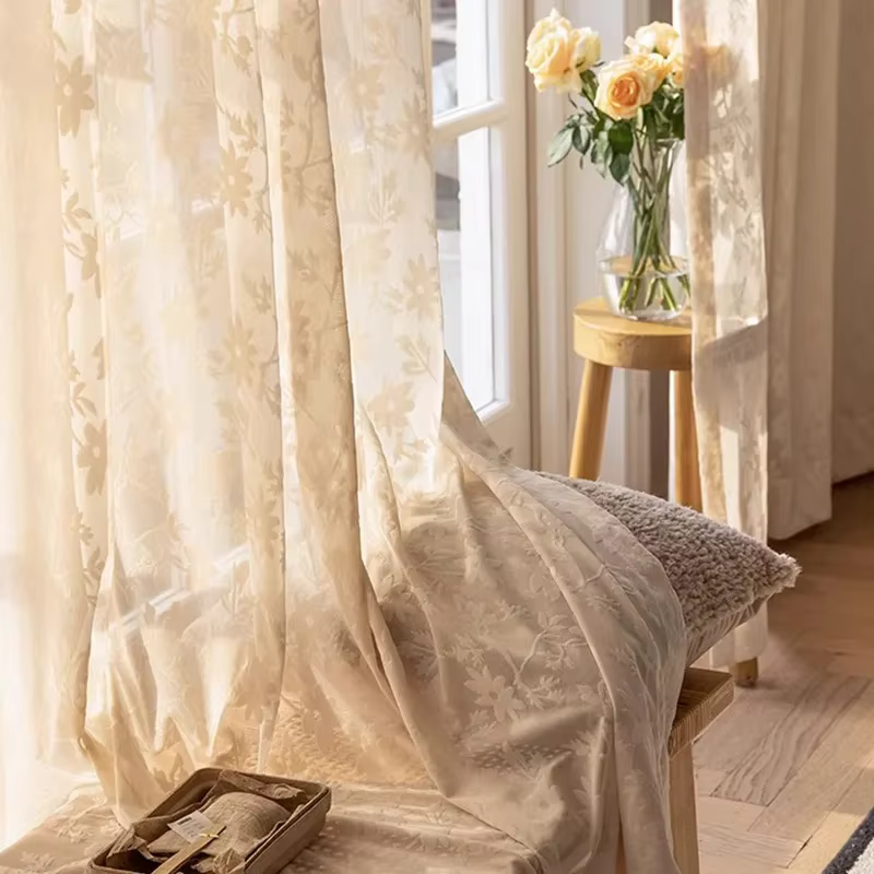 Rideaux en Tulle couleur Champagne pour salon chambre à coucher, Style rétro romantique français, ri