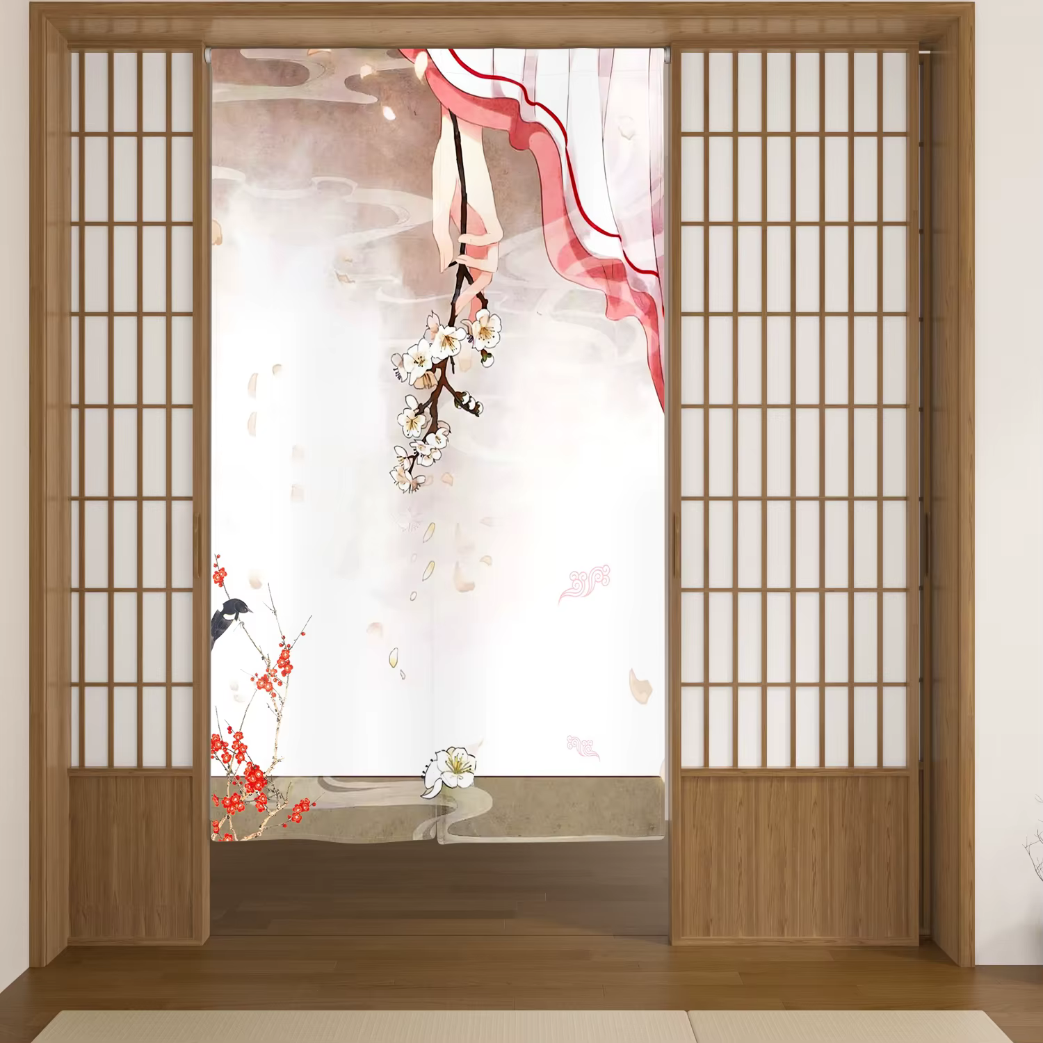 Koi peinture à l'encre paysage lin porte rideaux Noren japonais salon cloison salle de bain entrée s