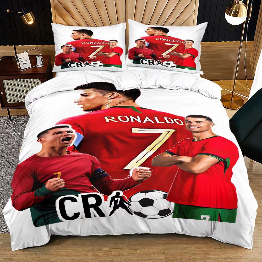 Parure de lit CR7 Football avec housse de couette imprimée 3D, motif joueur de football, en microfib