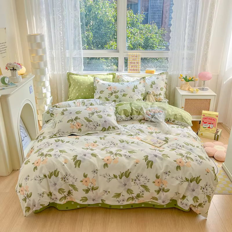 Parure de lit en coton imprimé feuilles de haute qualité, 100 % coton, douce et agréable pour la pea