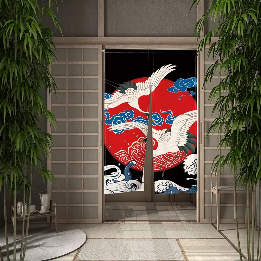 Rideau de porte japonais grue oiseau Hokkaido ukiyo-e cuisine salon cloison salle d'entrée décor occ