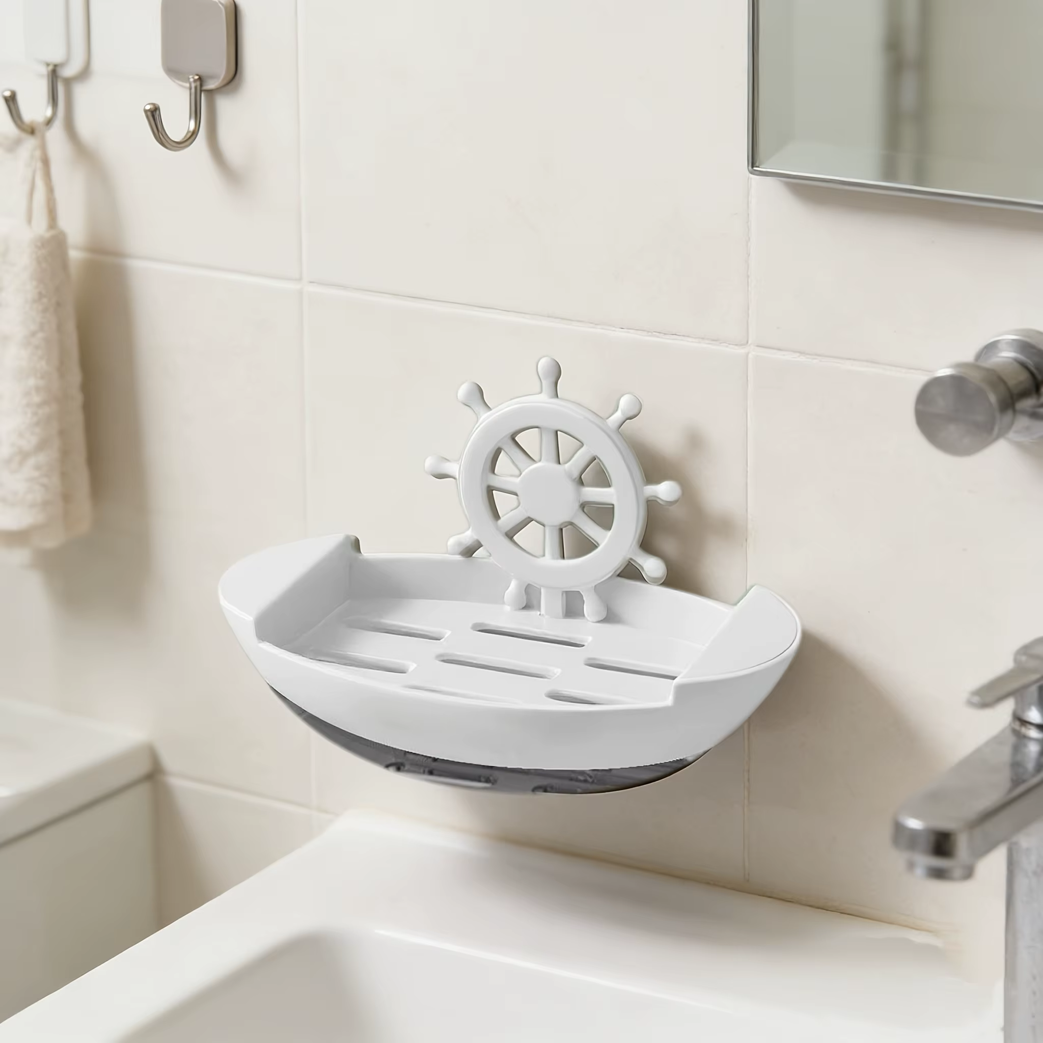 Porte-savon en forme de bateau - à fixer au mur, aucun perçage requis, adapté aux salles de bain, bo