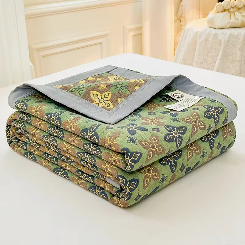 Couverture de lit double couche en coton, couvre-lit jacquard, couvertures de chat teintées en fil, 