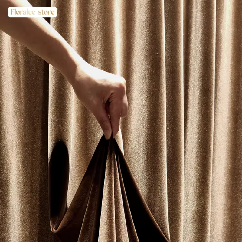 Rideau de fenêtre marron de luxe européen, rideau en velours américain pour villa, salon, tissu de r