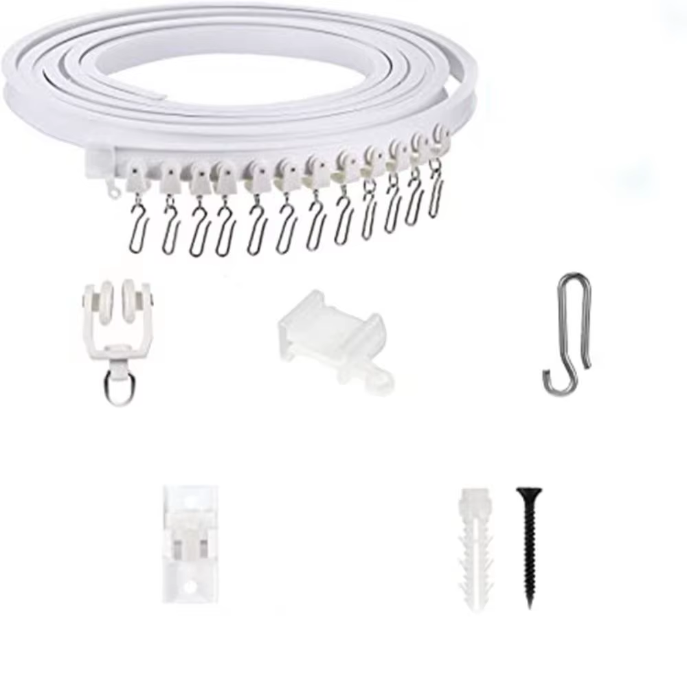 Rail de Rideau Pliable en Plastique Blanc, Style Moderne, Visible, Accessoires