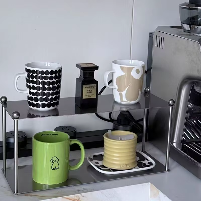 Étagère moderne en acier inoxydable 2/3 niveaux, support de rangement minimaliste pour tasses, cosmé