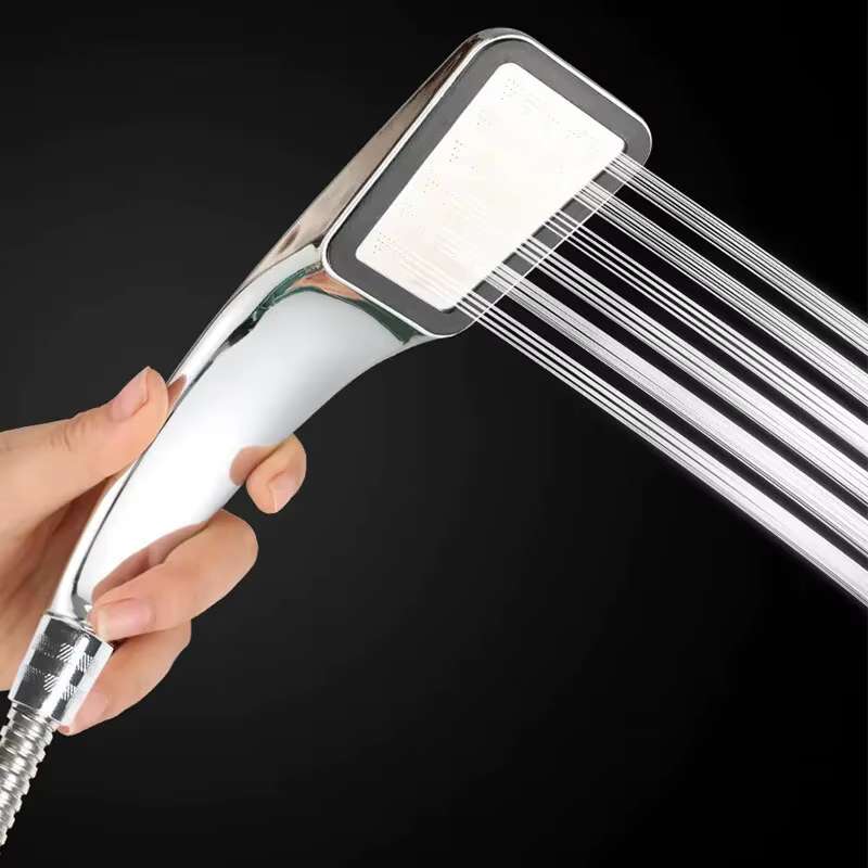 Pommeau de douche haute pression chromé, 300 trous, carré, économie d'eau, buse de bain, accessoires