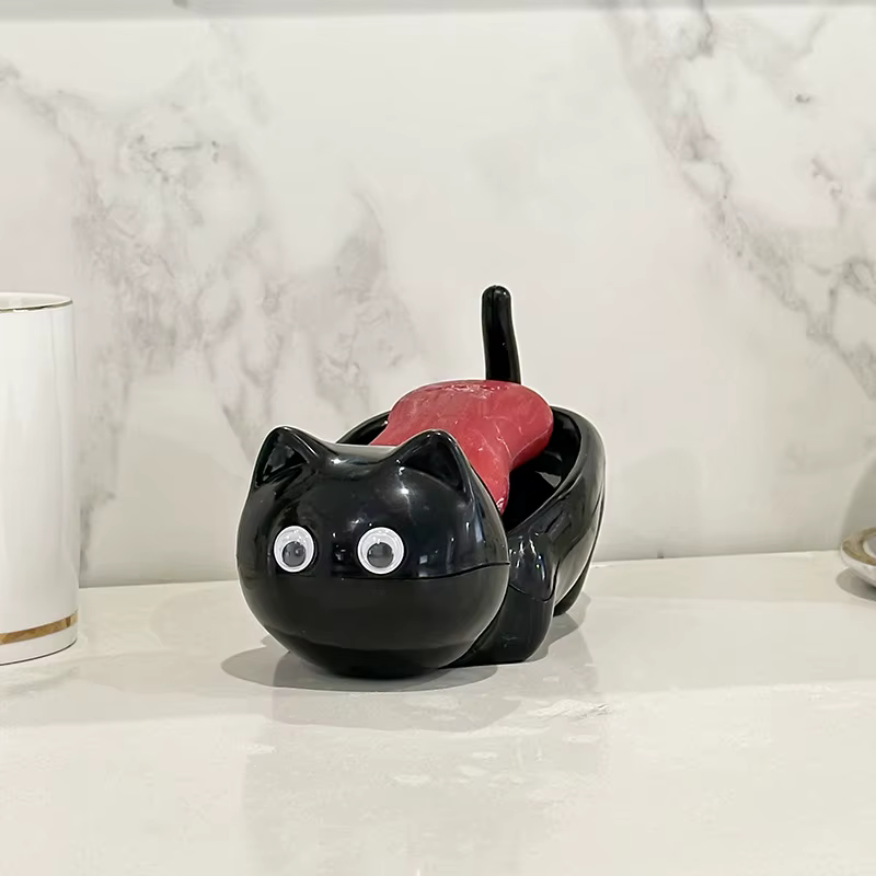 Boîte à savon de salle de bains en forme de chat mignon, boîte à savon créative en forme de chat, su