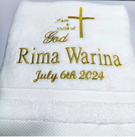 Serviette de bain de baptême brodée avec LOGO personnalisé, 70x140cm, pour bébé, nom blanc, Date, ai