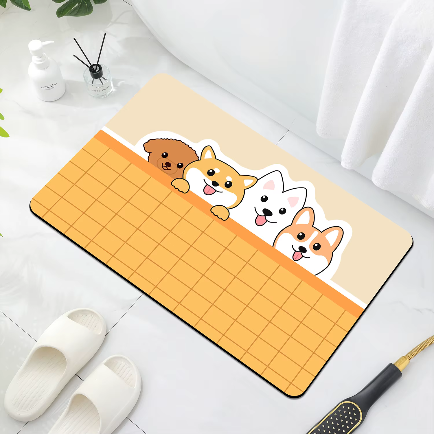 HOSoft-Polymères de sol en boue de diatomées de dessin animé, pieds absorbants, évier de toilette, c