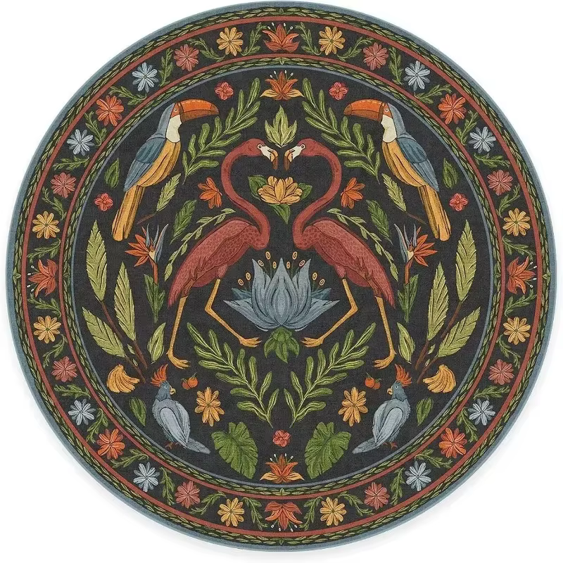 Tapis de salon rond, imprimé animaux de la jungle rétro, tapis de chambre élégants, grands tapis de 