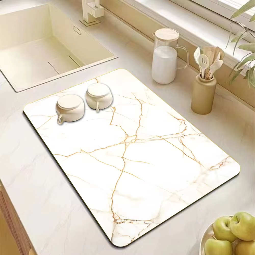Tampon de boue en Diatomite avec lignes de marbre doré, tapis de séchage absorbant, comptoir de cuis