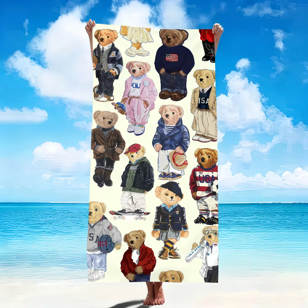 Serviettes de plage douces, dessin animé mignon, mode, serviette de piscine à séchage rapide, ours e
