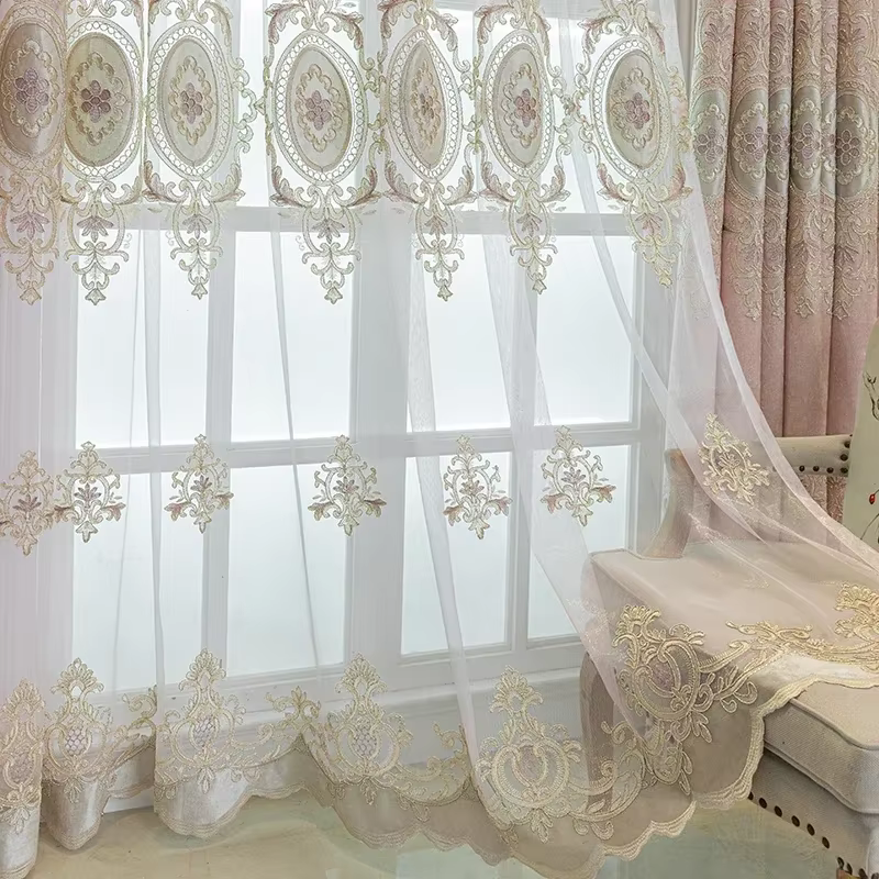 Rideaux de luxe brodés en Chenille épaisse rose de Style européen, pour salon, chambre à coucher, sa