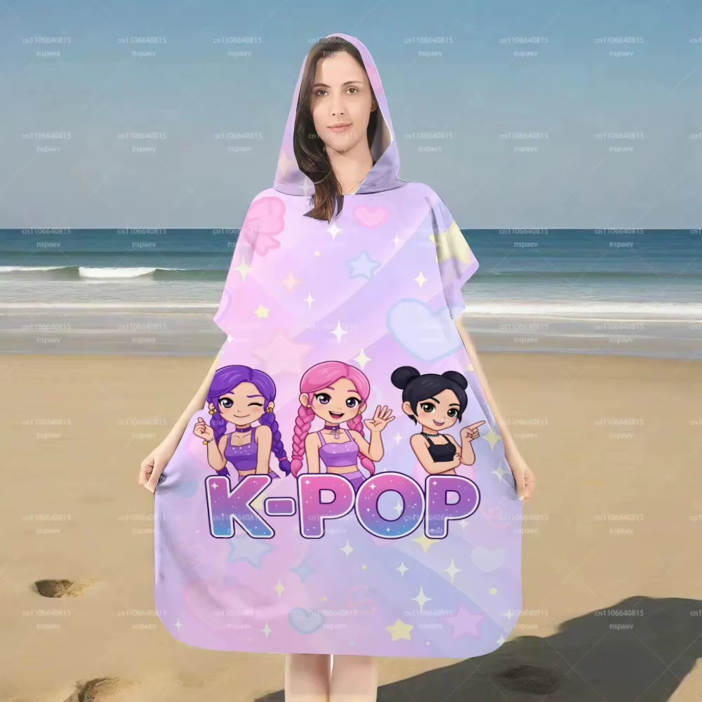 1 pièce Serviette à capuche K-Pop Idol, poncho en microfibre à séchage rapide avec impression 2D sim