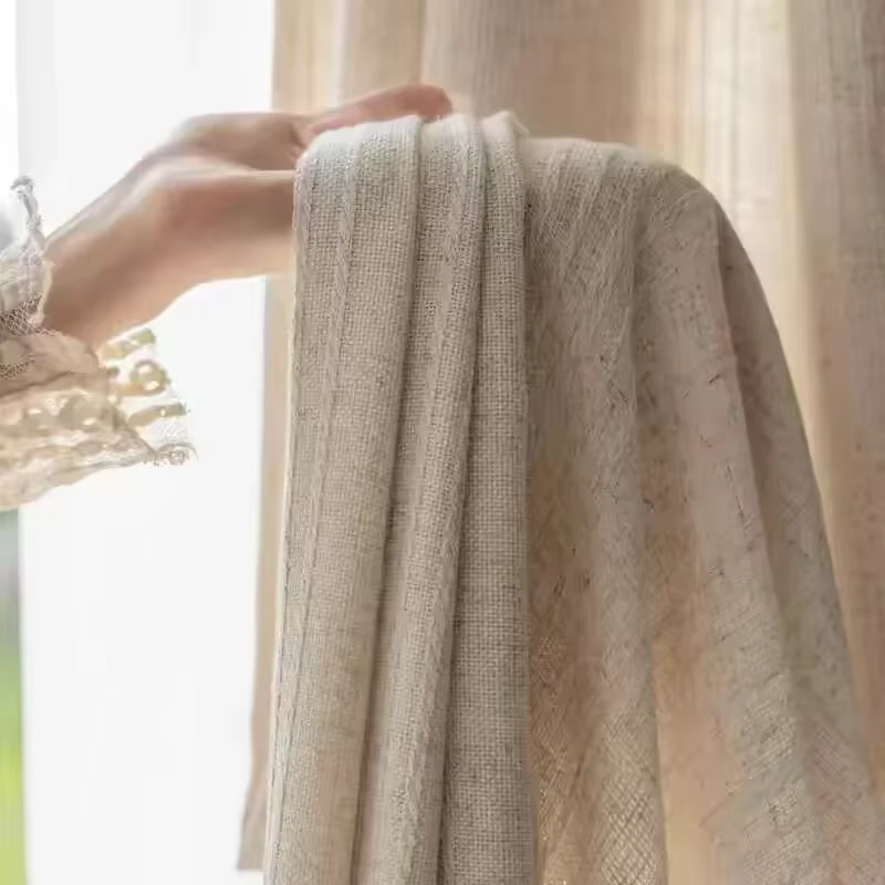 Rideaux en lin épais crème, pour salon, chambre à coucher, Style japonais, gaze translucide en bois 