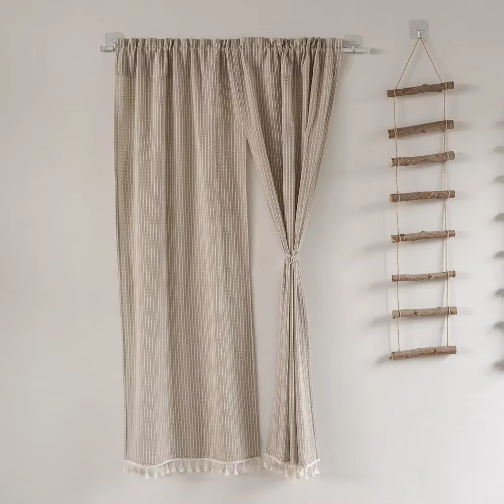 Rideau de porte en coton et lin de Style japonais, rideau de séparation rayé Jacquard pour cuisine, 