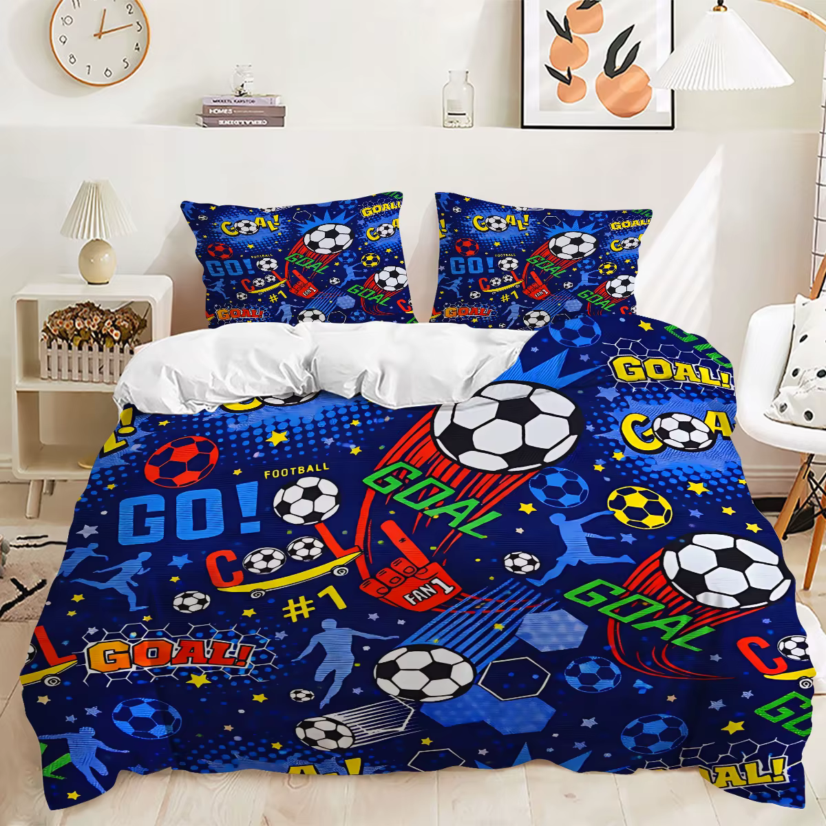 Parure de lit 3D Football/Soccer 2/3 pièces – Housse de couette et taies d'oreiller – Décoration de 