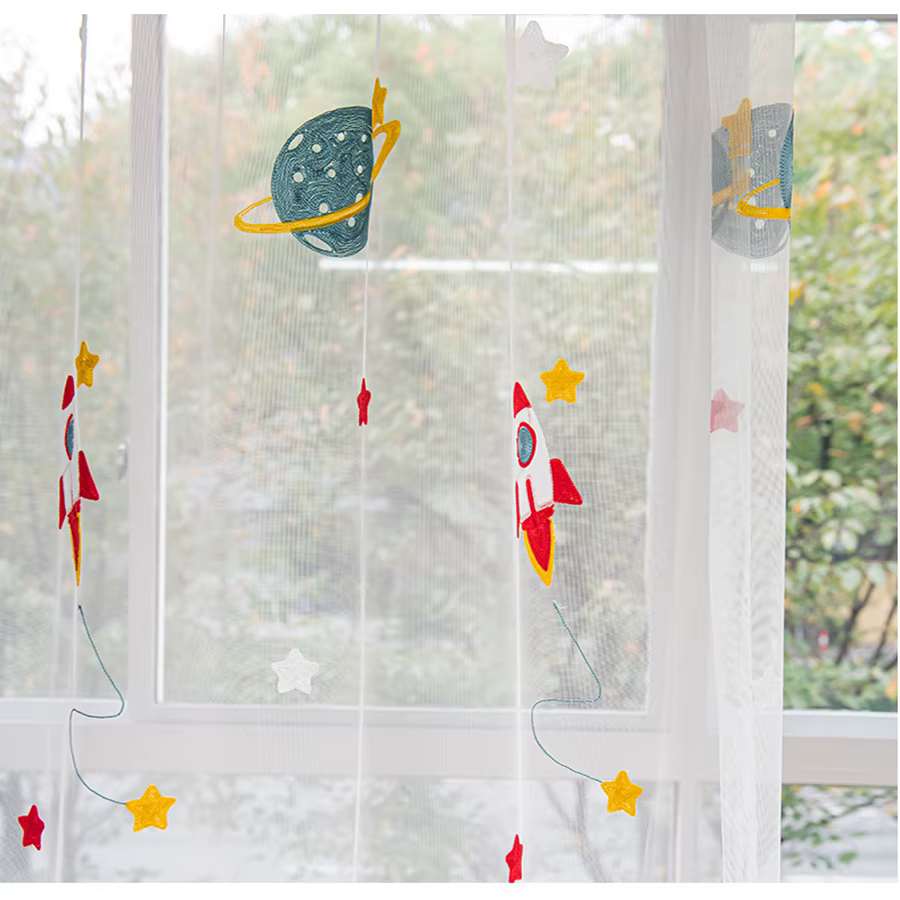 Rideaux occultants de vaisseau spatial de fusée de dessin animé bleu pour chambre d'enfants garçons 