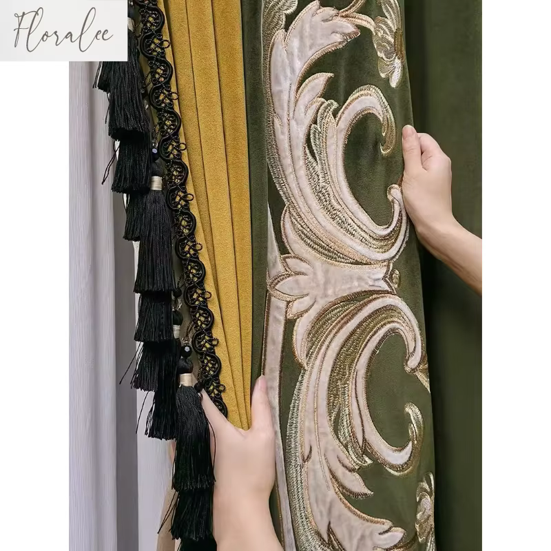 Rideaux américains pour salon haut de gamme luxe rétro vert velours haut de gamme chambre rideaux oc