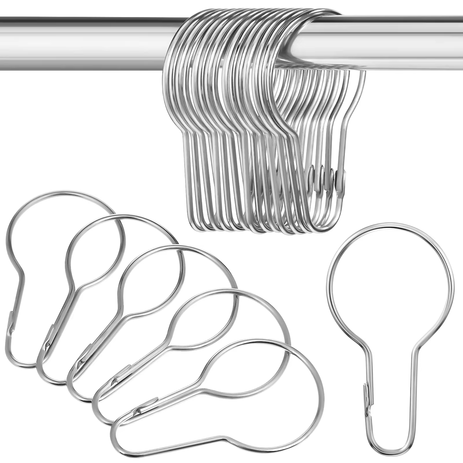 Anneaux de rideau en acier inoxydable, 20 pièces, anneaux de douche, crochets de tige, épingle de sû