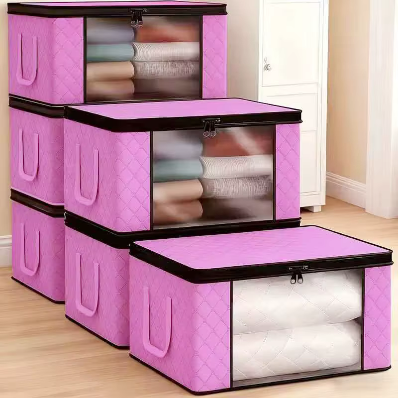 6 Grandes boîtes de rangement pliables avec fenêtres, fermeture éclair et couvercle, poignées renfor