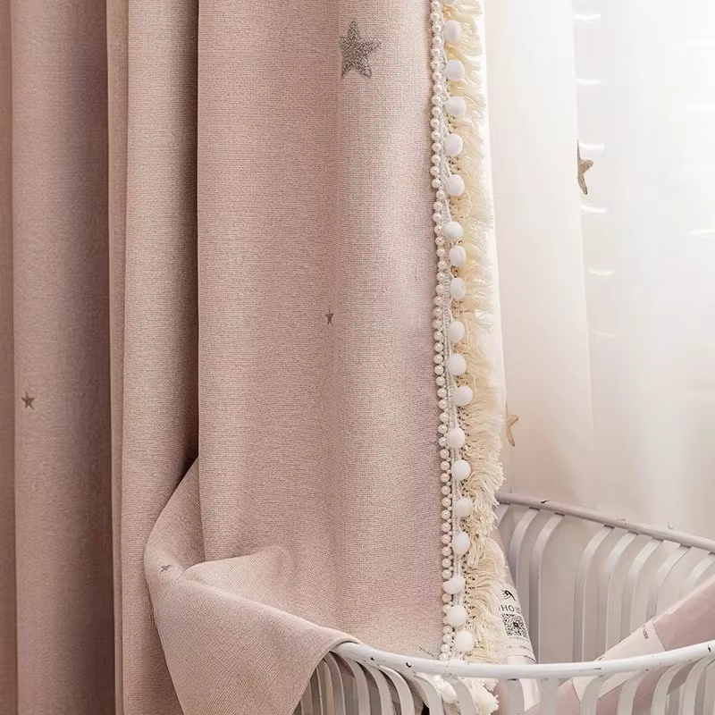 Rideaux de chambre d'enfants pour salon garçons filles chambre Chenille ombrage noir étoile brodée f