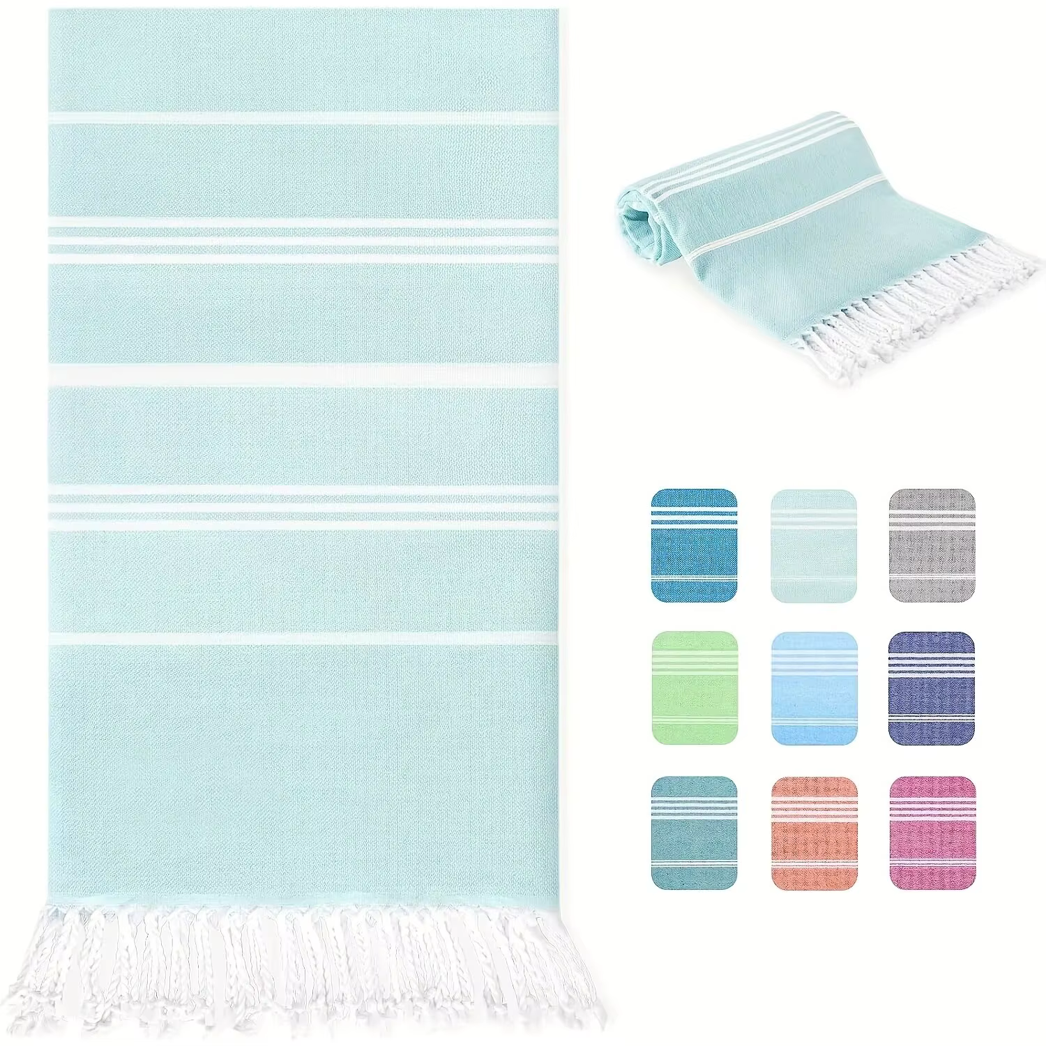 Serviette de plage turque surdimensionnée 100x180cm, avec pompon sans sable, séchage rapide, Extra L