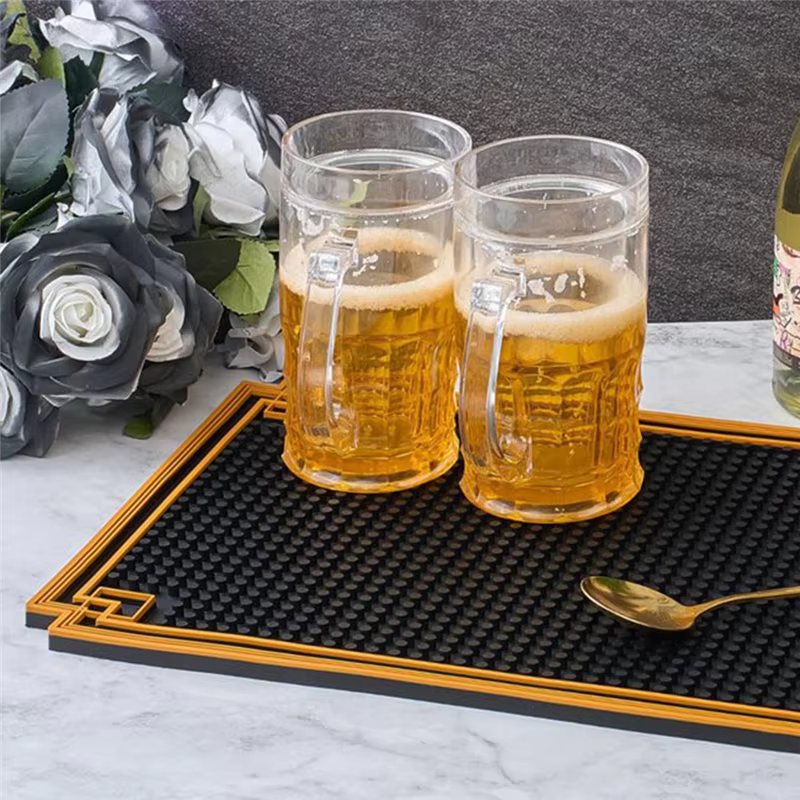 ABGE-tapis en caoutchouc pour tapis de Bar, 2 pièces 18X12 pouces, antidérapant avec bordure dorée, 