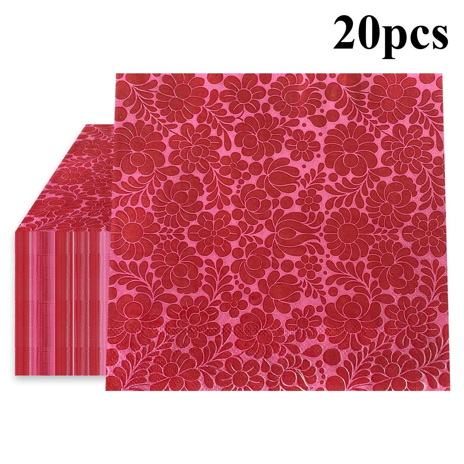 20 serviettes en papier à motif floral pour fête, petites serviettes rouges à fleurs pour mariage, f