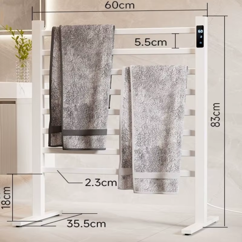 Sèche-serviettes électrique sur pied à double rangée, mobile, avec affichage numérique, chauffage pa