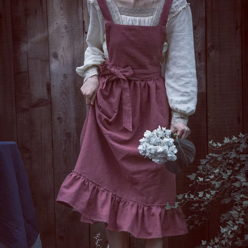 Tablier à volants pour fleuriste pastorale française, tablier Vintage en coton et lin, cuisine cuite