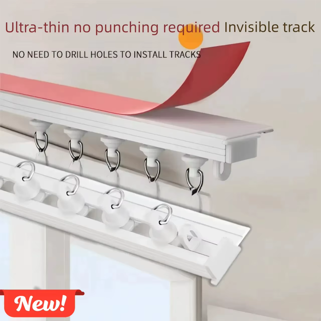 Ensemble de rails de rideaux auto-adhésifs Ultra fins, sans perçage, Rail coulissant silencieux, Ins
