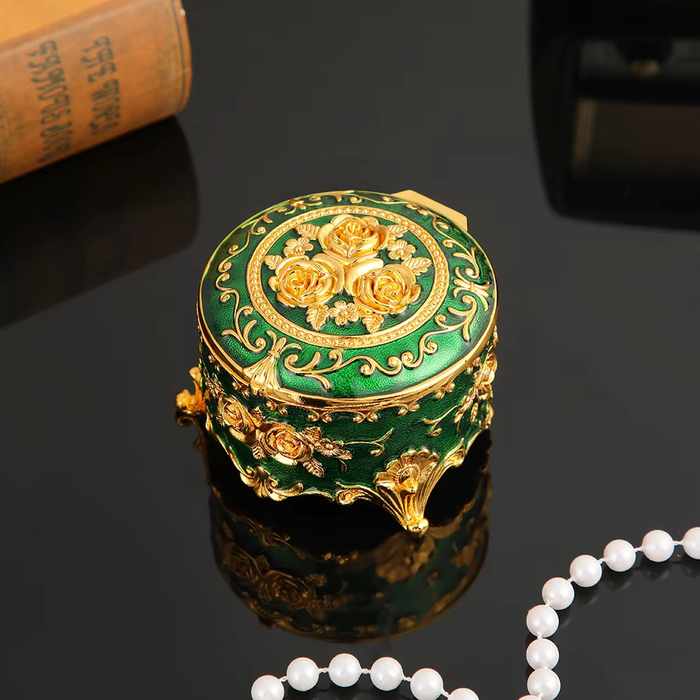 Boîte d'emballage de bijoux en émail vintage, document exquis, rose