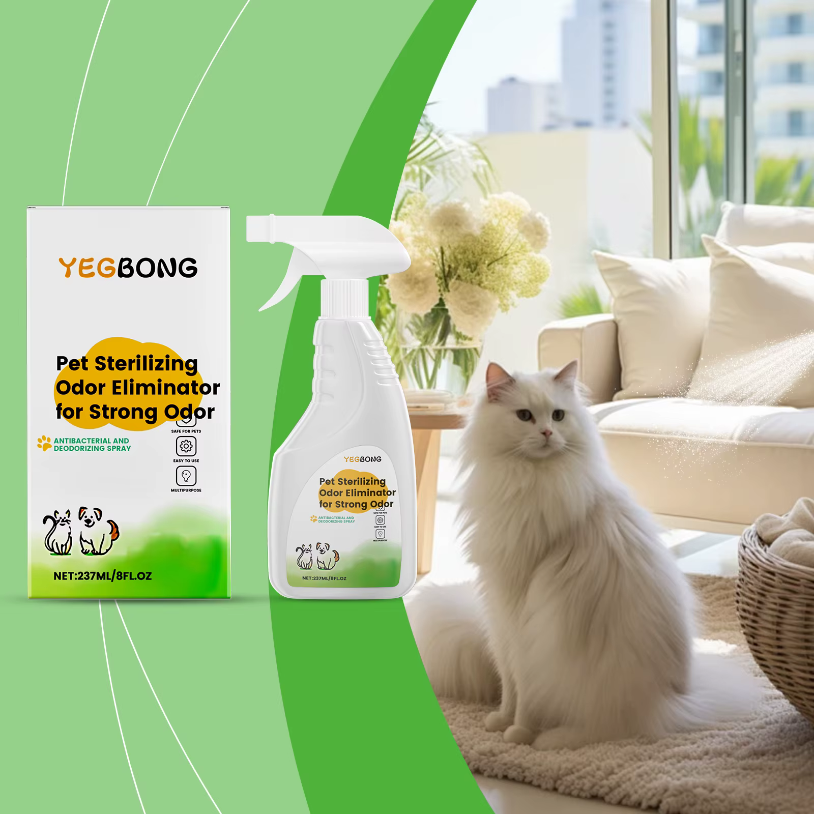Spray Éliminateur d'Odeurs d'Animaux, Brume Désodorisante Naturelle pour Tapis, Meubles, Neutralisat